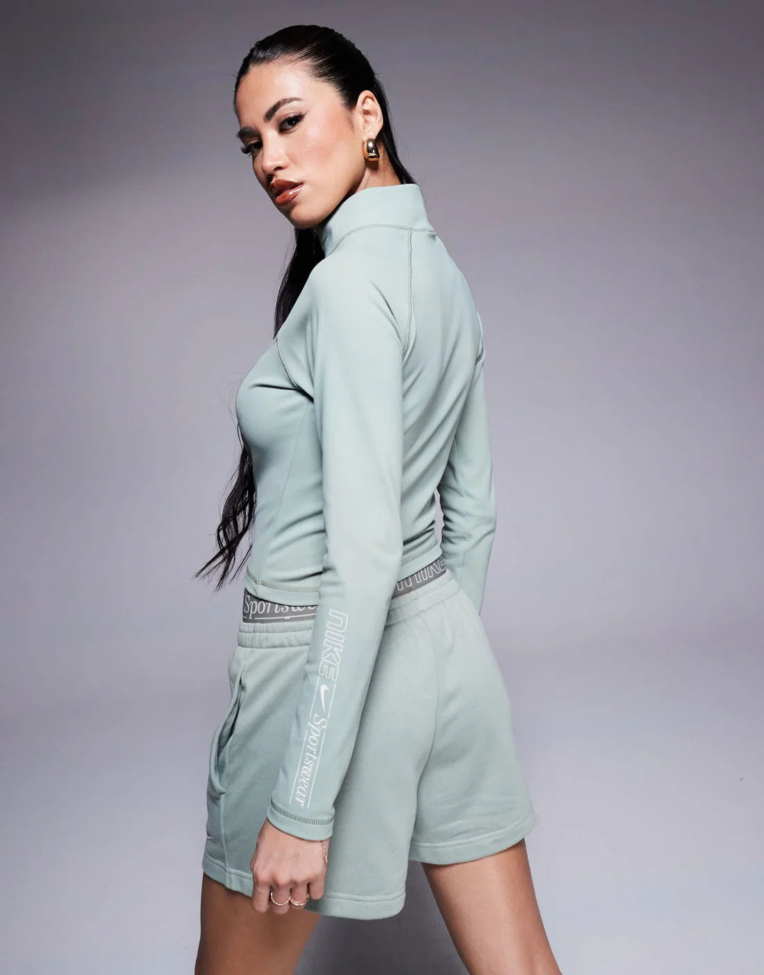 Nike Gym Life Swoosh full zip long sleeve top in khaki