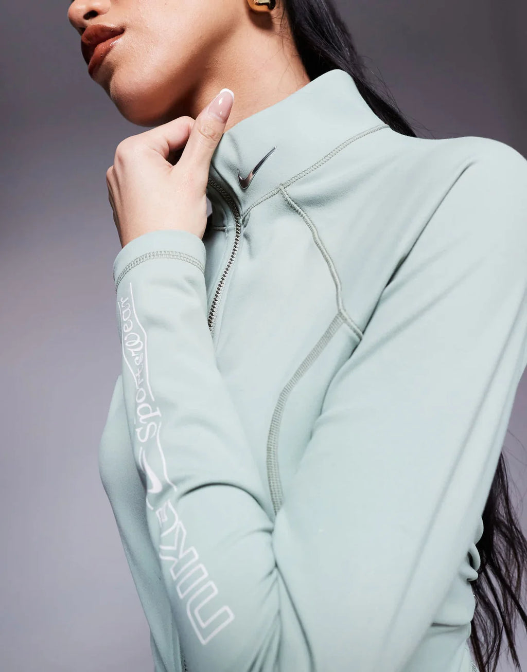 Nike Gym Life Swoosh full zip long sleeve top in khaki