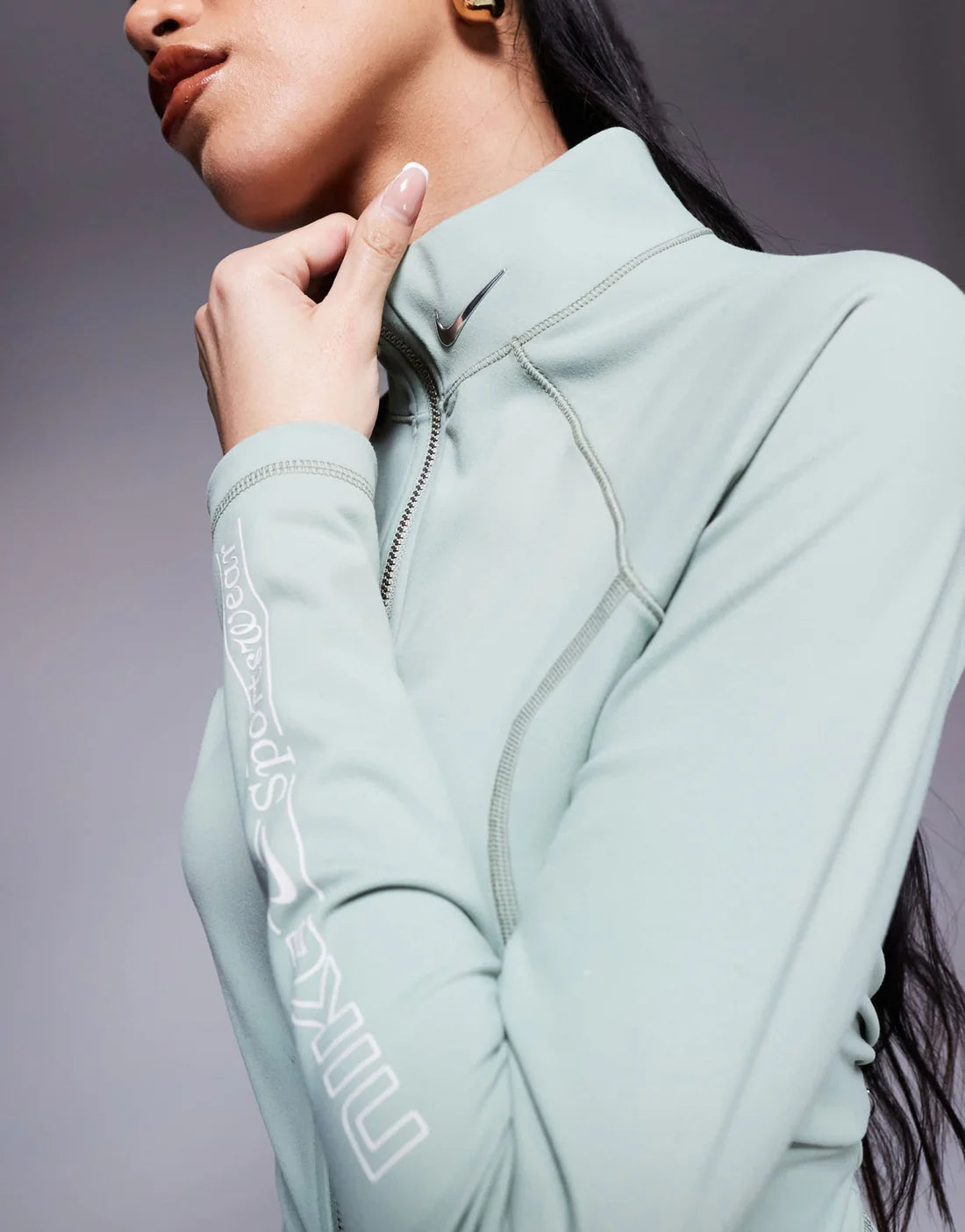 Nike Gym Life Swoosh full zip long sleeve top in khaki